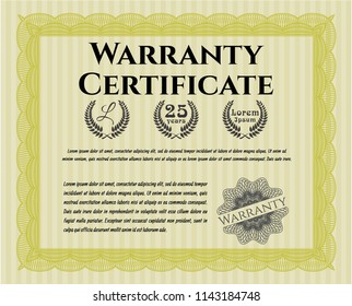 Yellow Warranty template. With complex linear background. Customizable, Easy to edit and change colors. Money Pattern. 