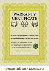 Yellow Warranty template. With complex linear background. Cordial design. Customizable, Easy to edit and change colors. 