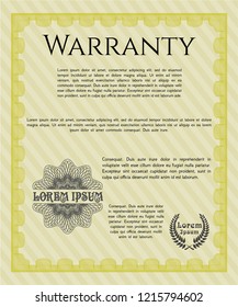 Yellow Warranty template. With complex linear background. Perfect design. Vector illustration. 