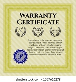 Yellow Warranty template. With complex linear background. Perfect design. Vector illustration. 