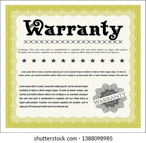 Yellow Warranty template. Cordial design. With guilloche pattern and background. Vector illustration. 