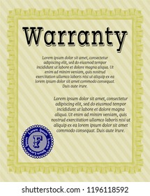 Yellow Warranty template. Customizable, Easy to edit and change colors. With guilloche pattern. Nice design. 