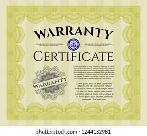 Yellow Warranty template. Customizable, Easy to edit and change colors. With complex background. Money style design. 