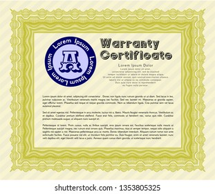 Yellow Warranty template. Customizable, Easy to edit and change colors. With great quality guilloche pattern. Artistry design. 