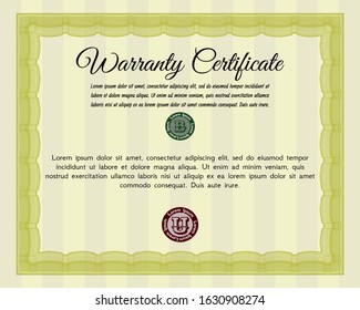 Yellow Warranty template. Customizable, Easy to edit and change colors. With complex background. Artistry design. 