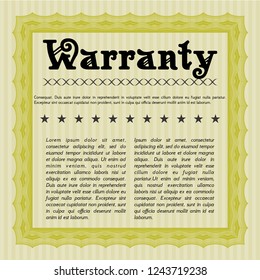Yellow Warranty template. Detailed. With background. Money Pattern design. 