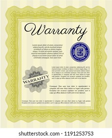 Yellow Warranty template. Easy to print. Sophisticated design. Vector illustration. 