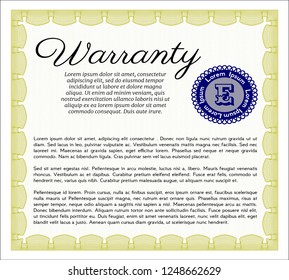 Yellow Warranty template. Elegant design. Detailed. Printer friendly. 
