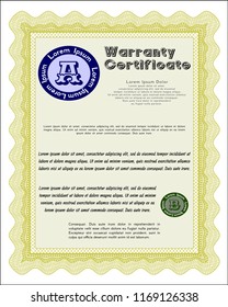 Yellow Warranty template. Excellent design. Vector illustration. With complex background. 