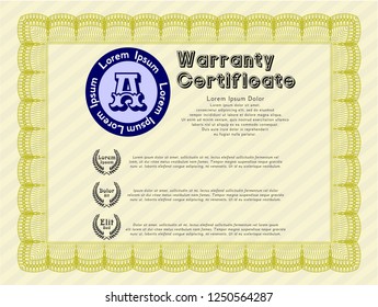 Yellow Warranty template. Good design. Detailed. Printer friendly. 