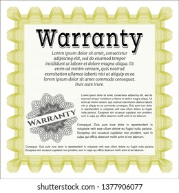 Yellow Warranty template. With guilloche pattern. Customizable, Easy to edit and change colors. Beauty design. 