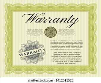 Yellow Warranty template. With guilloche pattern and background. Sophisticated design. Detailed. 