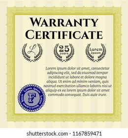 Yellow Warranty template. With linear background. Vector illustration. Elegant design. 