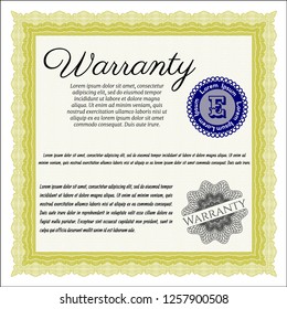 Yellow Warranty template. With linear background. Retro design. Vector illustration. 