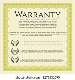 Yellow Warranty template. With linear background. Superior design. Detailed. 