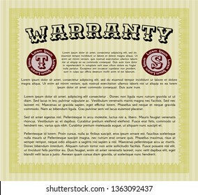 Yellow Warranty template. Lovely design. Vector illustration. With complex background. 