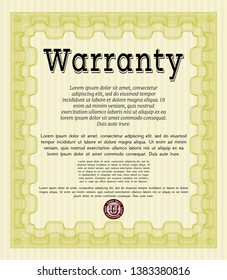 Yellow Warranty template. Lovely design. With complex linear background. Vector illustration. 
