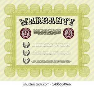 Yellow Warranty template. Lovely design. Complex background. Customizable, Easy to edit and change colors. 