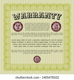 Yellow Warranty template. Modern design. Vector illustration. With linear background. 