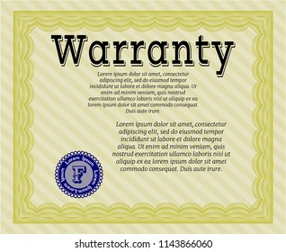 Yellow Warranty template. Money design. Vector illustration. Easy to print. 