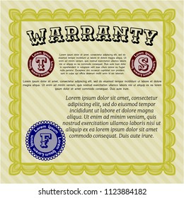 Yellow Warranty template. Money Pattern. Vector illustration. With great quality guilloche pattern. 