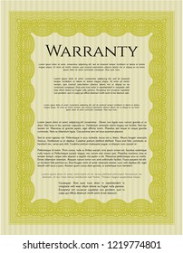 Yellow Warranty template. Money Pattern. Printer friendly. Detailed. 