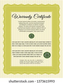 Yellow Warranty template. Money Pattern design. Customizable, Easy to edit and change colors. Easy to print. 
