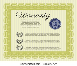 Yellow Warranty template. Money Pattern design. Vector illustration. With guilloche pattern and background. 