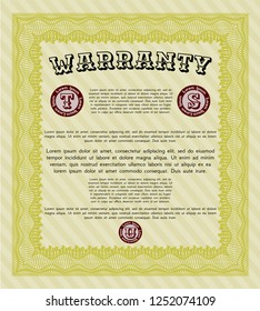 Yellow Warranty template. Money style design. Customizable, Easy to edit and change colors. With guilloche pattern and background. 