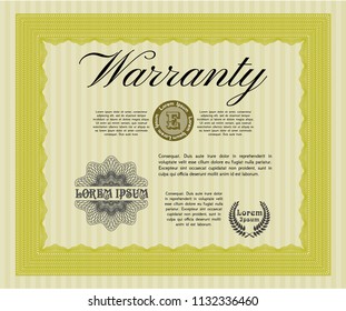 Yellow Warranty template. Nice design. Detailed. With great quality guilloche pattern. 