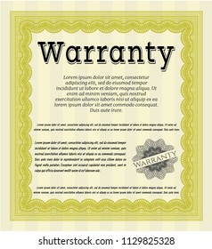 Yellow Warranty template. Printer friendly. Detailed. Retro design. 