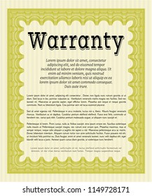 Yellow Warranty template. Printer friendly. Detailed. Beauty design. 