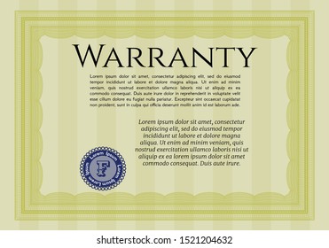 Yellow Warranty template. Printer friendly. Artistry design. Vector illustration. 