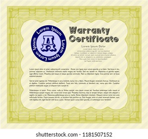 Yellow Warranty template. With quality background. Money Pattern. Vector illustration. 