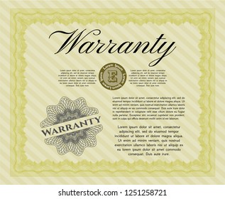 Yellow Warranty template. Retro design. With background. Vector illustration. 
