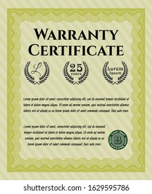 Yellow Warranty template. Retro design. With quality background. Vector illustration. 