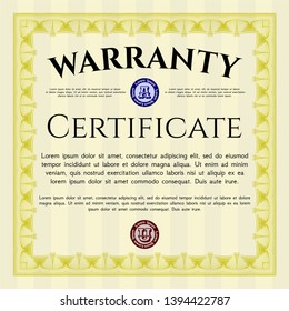 Yellow Warranty template. Sophisticated design. Vector illustration. With quality background. 