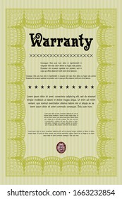 Yellow Warranty template. Superior design. With complex linear background. Vector illustration. 