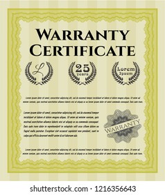 Yellow Warranty template. Vector illustration. With great quality guilloche pattern. Nice design. 
