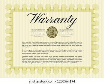 Yellow Warranty. Vector illustration. With complex linear background. Superior design. 