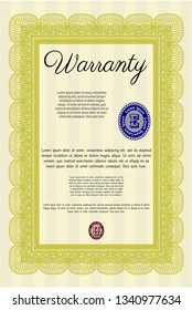 Yellow Warranty. Vector illustration. Printer friendly. Modern design. 