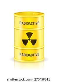 Yellow waste container with radioactive sign vector illustration isolated on white.