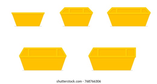 Yellow waste skip bin. Icon set. Vector image isolated on white background