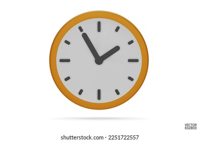 Yellow watch isolated on white background. 3D Round clock icon. Cartoon minimal style.Time-keeping, measurement of time, and time management. Clock icon logo, app UI. 3D Vector illustration.