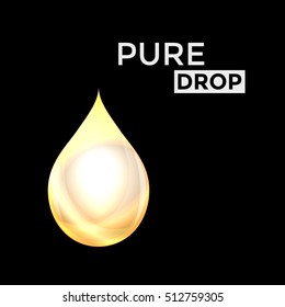 Yellow Water drop isolated on black background. Vector Illustration