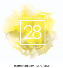 yellow watercolor 28 years anniversary. golden cloud vector design.isolated on white background.