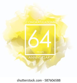 yellow watercolor 64 years anniversary. golden cloud vector design.isolated on white background.