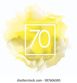 yellow watercolor 70 years anniversary. golden cloud vector design.isolated on white background.