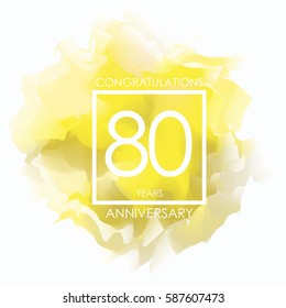 yellow watercolor 80 years anniversary. golden cloud vector design.isolated on white background.