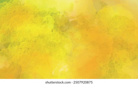 Yellow Watercolor Abstract Background Pattern, colorful sunrise or sunset colors in cloudy shapes. Abstract fire orange paint stain closeup isolated on white background.